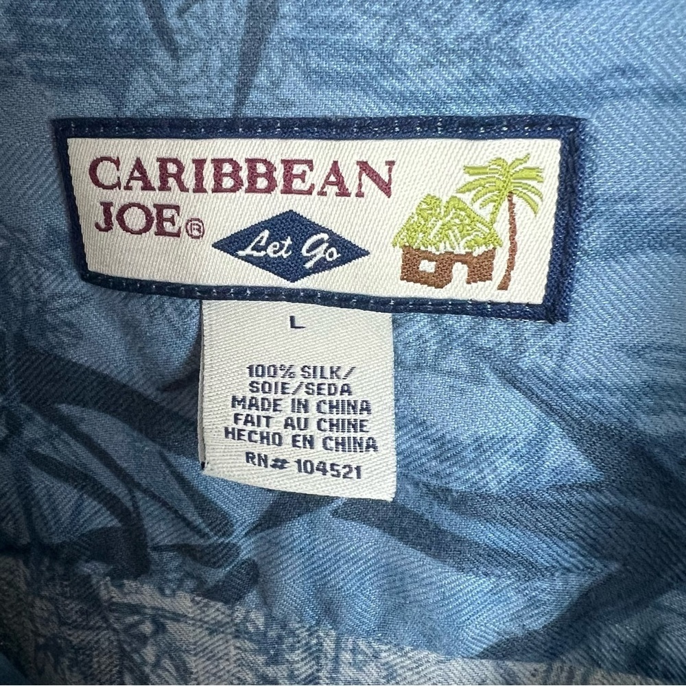 Caribbean Joe Men’s Silk Hawaiian Shirt Large Tropical Blue Short Sleeve Bamboo - Picture 3 of 8